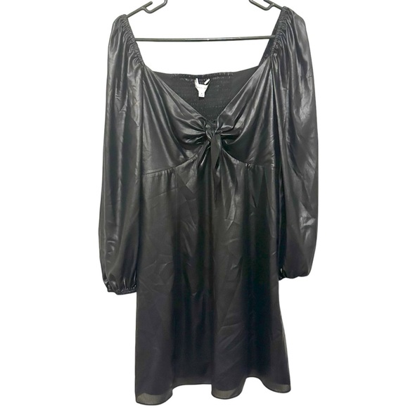 NWT Gianni Bini Star Struck Liquid Black Mini Dress Babydoll Size 4 Long Sleeves - Picture 3 of 11